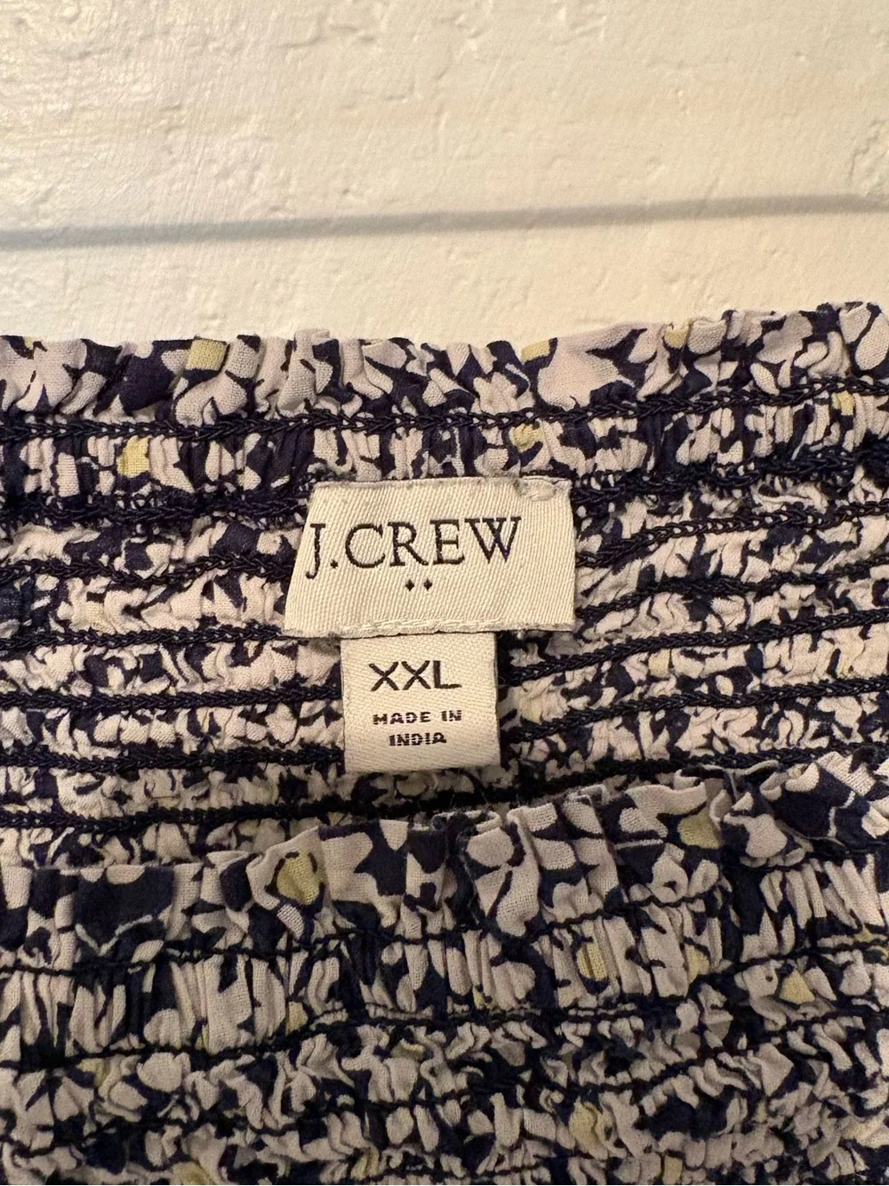 3/$20! J. Crew Navy and White Floral Smocked Square-Neck Top